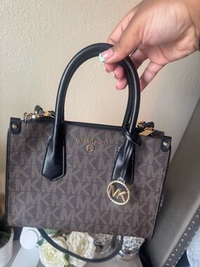 Michael Kors Brown & Black Signature Satchel with Gold Hardware